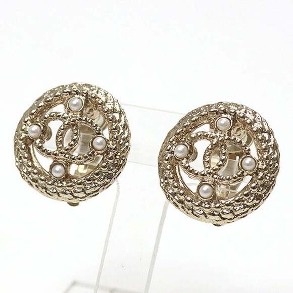 Chanel Coco Mark Earrings Light Gold Costume